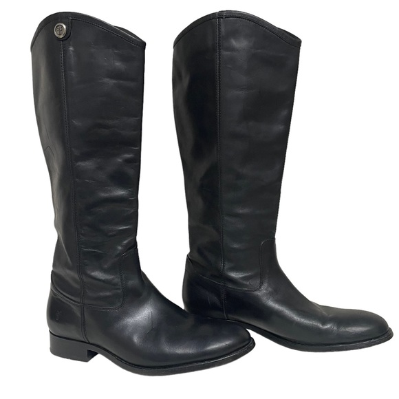 Frye Shoes - Frye Melissa Button 2 Tall Flat Black Leather Biker Baddie Pull On Boots 8.5